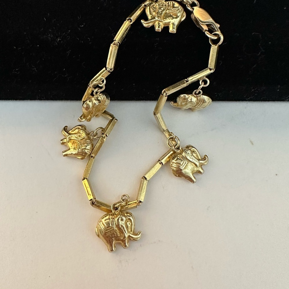 Real 14K Yellow Gold 7” Elephant Charm Bracelet Only